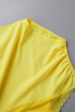 Yellow Sexy Solid Patchwork Fold O Neck Pencil Skirt Dresses