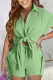 Light Green Casual Work Solid Frenulum Buttons Shirt Collar Short Sleeve Two Pieces