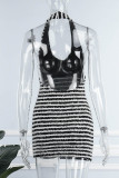 Black Sexy Striped Bandage Backless Halter Sleeveless Dress Dresses
