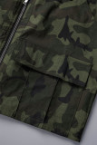 Army Green Sexy Casual Camouflage Print Backless Zipper Strapless Sleeveless Two Pieces