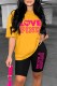 Ginger Casual Print Letter O Neck Short Sleeve Two Pieces