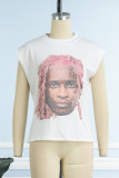 Pink Casual Street Print Patchwork O Neck T-Shirts