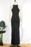 Black Sexy Casual Solid Patchwork Hot Drill O Neck Long Dress Dresses