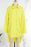 Yellow Casual Solid Patchwork Shirt Collar Tops