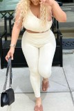 Pink Sexy Casual Sportswear Solid Backless Oblique Collar Sleeveless Two Pieces