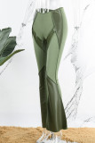 Green Sexy Street Solid Patchwork See-through Mid Waist Speaker Patchwork Bottoms