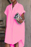 Pink Casual Print Patchwork Buckle Turndown Collar Shirt Dress Dresses
