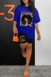 Red Casual Print Basic O Neck Short Sleeve Two Pieces