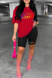 Pink Casual Letter Print Basic O Neck Short Sleeve Two Pieces
