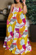 Orange Yellow Sexy Casual Print Backless Spaghetti Strap Long Dress Dresses