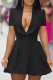 Black Casual Solid Patchwork Fold V Neck A Line Dresses