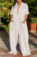 White Casual Street Solid Patchwork Pocket V Neck Loose Jumpsuits