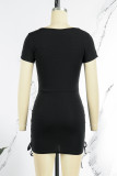 Black Sexy Casual Simplicity Solid Hollowed Out O Neck One Step Skirt Dresses