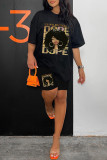 Red Casual Print Basic O Neck Short Sleeve Two Pieces