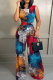Multicolor Casual Work Street Print O Neck Regular Jumpsuits