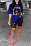 Red Casual Print Basic O Neck Short Sleeve Two Pieces