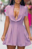 Pink Casual Solid Patchwork Fold V Neck A Line Dresses