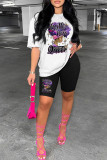 Pink Casual Print Basic O Neck Short Sleeve Two Pieces
