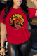Red Casual Vintage Print Patchwork O Neck T-Shirts