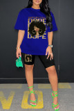 Red Casual Print Basic O Neck Short Sleeve Two Pieces