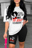 Red Casual Print Basic O Neck Short Sleeve Two Pieces