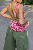 Green Sexy Street Solid Pierced Strap Design Halter High Waist Tops