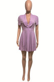 Pink Casual Solid Patchwork Fold V Neck A Line Dresses