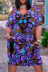 Purple Casual Print Patchwork V Neck Short Sleeve Dress