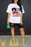 Red Casual Print Basic O Neck Short Sleeve Two Pieces
