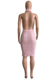Pink Sexy Solid Patchwork O Neck Pencil Skirt Dresses
