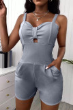Pink Casual Simplicity Solid Patchwork Cut Out Spaghetti Strap Regular Rompers