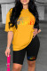 Ginger Casual Letter Print Basic O Neck Short Sleeve Two Pieces