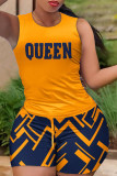 White Casual Sportswear Letter Lips Printed O Neck Sleeveless Two Pieces