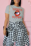 White Street Daily Lips Printed Patchwork Letter O Neck T-Shirts