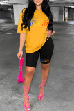 Pink Casual Letter Print Basic O Neck Short Sleeve Two Pieces