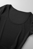 Black Sexy Casual Simplicity Solid Hollowed Out O Neck One Step Skirt Dresses