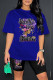 Blue Casual Print Basic O Neck Short Sleeve Two Pieces