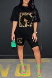 Red Casual Print Basic O Neck Short Sleeve Two Pieces