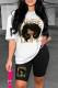 White Casual Print Basic O Neck Short Sleeve Two Pieces