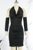 Red Sexy Casual Solid Fold Halter Pencil Skirt Dresses