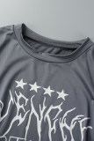 Grey Casual Street Letter Printing O Neck Two Pieces