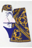 Blue Sexy Print Bandage Patchwork Asymmetrical 3 Piece Sets