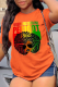 Orange Casual Vintage Print Patchwork O Neck T-Shirts