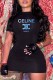 Black Street Print Letter O Neck A Line Dresses