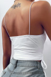 White Sexy Casual Street Print Solid Draw String Spaghetti Strap Tops