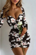 Black Pink Sexy Celebrities Print Fold Square Collar One Step Skirt Dresses