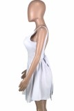 Pink Street Print Backless Letter Square Collar Princess Dresses