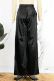 Red Casual Street Solid Patchwork Pocket High Waist Straight Solid Color Bottoms