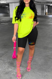 Pink Casual Letter Print Basic O Neck Short Sleeve Two Pieces