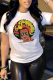 White Casual Vintage Print Patchwork O Neck T-Shirts